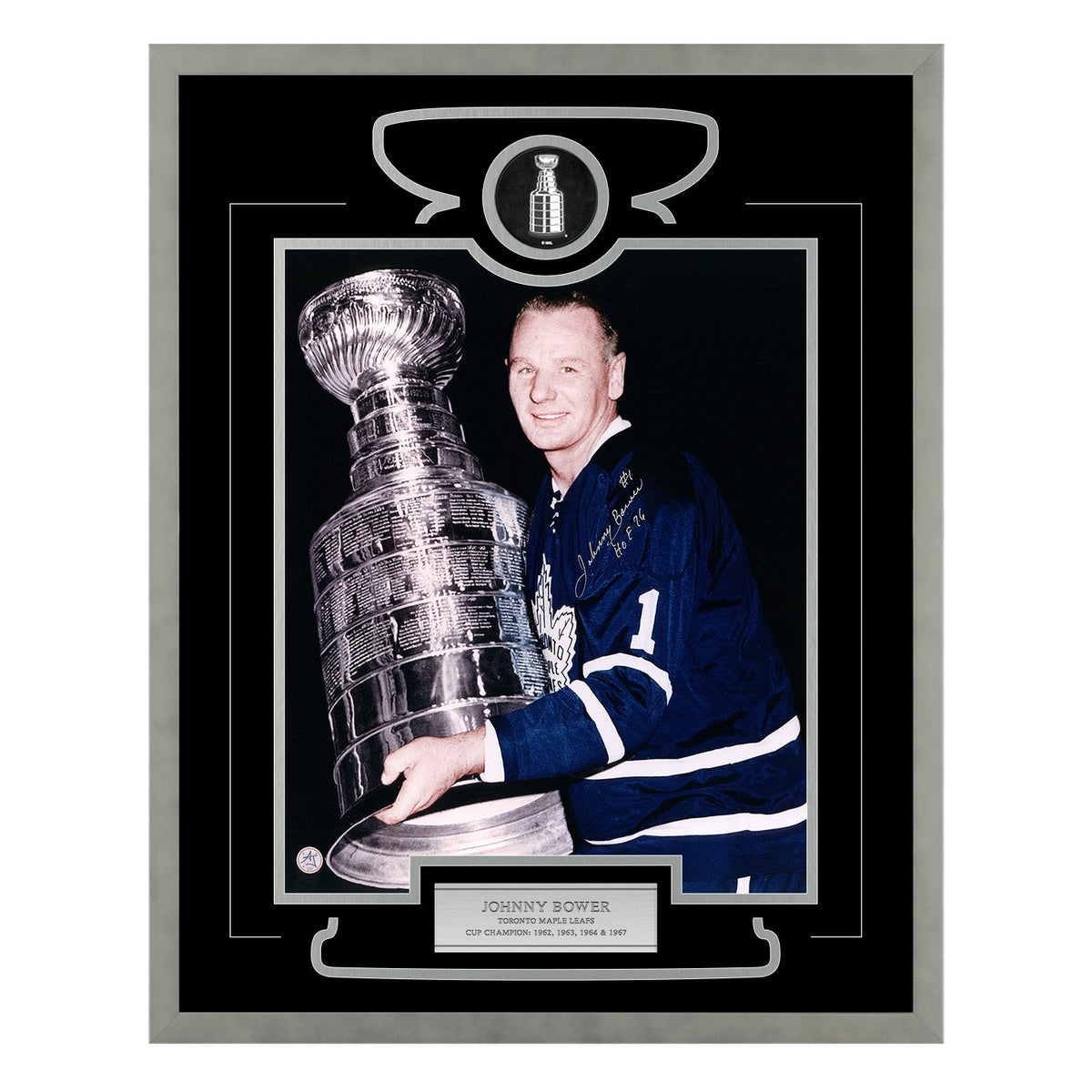 Johnny Bower Signed Toronto Maple Leafs Stanley Cup Victory 26x32 Frame