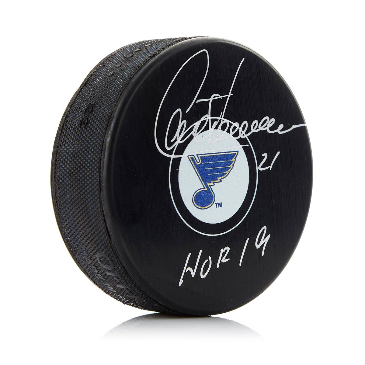 Guy Carbonneau Autographed St Louis Blues Hockey Puck with HOF Note