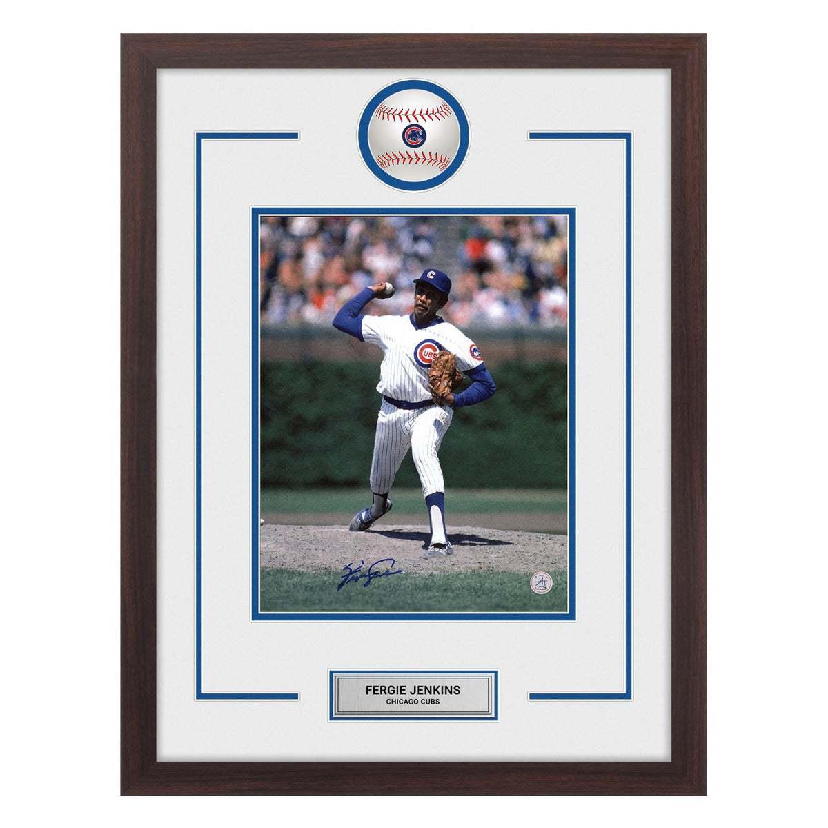 Fergie Jenkins Autographed Chicago Cubs Baseball Logo 20x26 Frame
