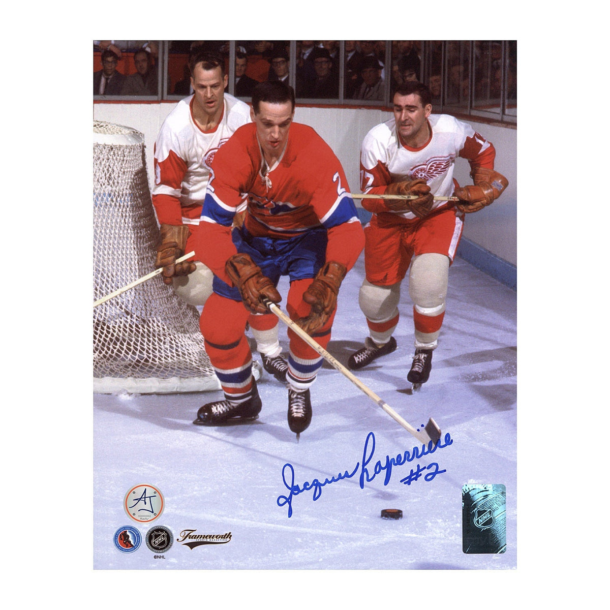 Jacques Laperriere Autographed Montreal Canadiens vs Howe 8x10 Photo