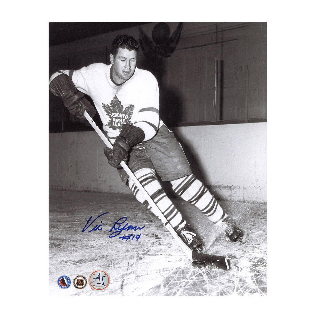 Vic Lynn Autographed Toronto Maple Leafs Black and White 8x10 Photo