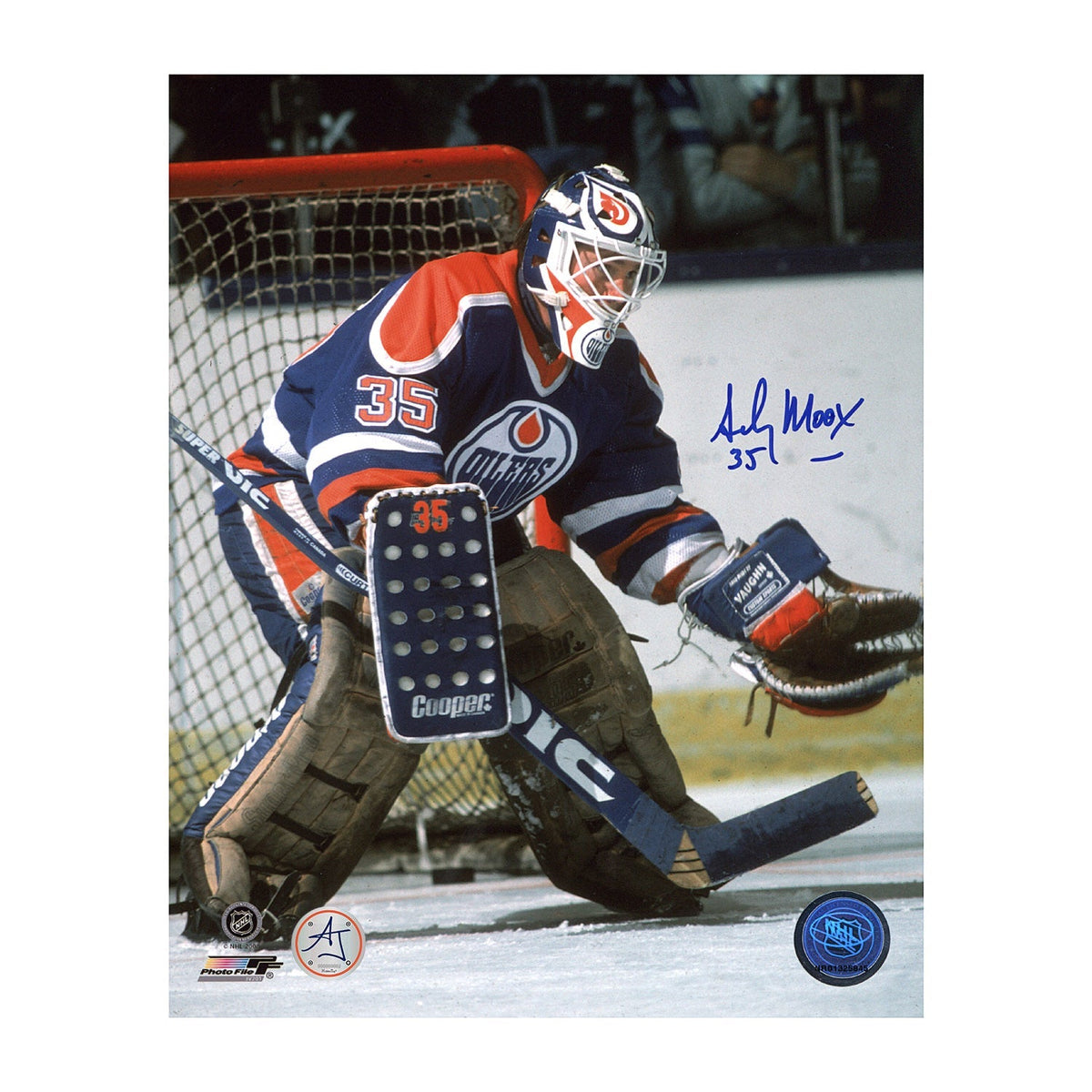 Andy Moog Autographed Edmonton Oilers Netminder 8x10 Photo
