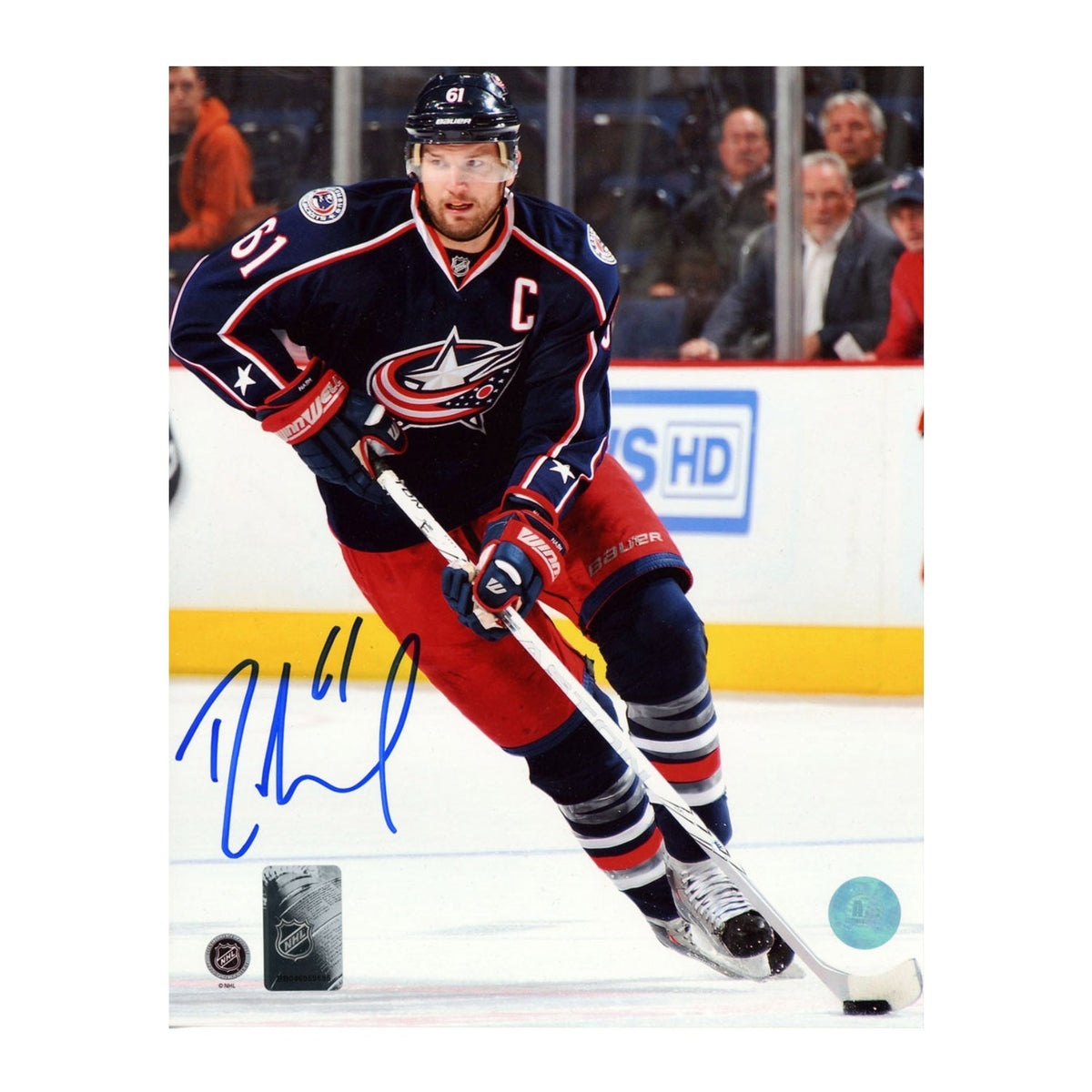 Rick Nash Autographed Columbus Blue Jackets Puck Rush 8x10 Photo