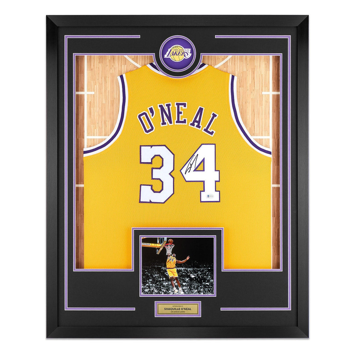 Shaquille O'Neal Signed Los Angeles Lakers Team Logo 36x44 Jersey Frame