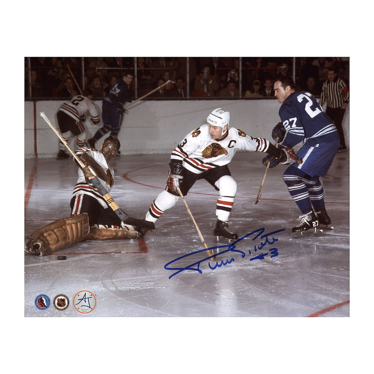 Pierre Pilote Signed Chicago Blackhawks Defence vs Leafs 8x10 Photo