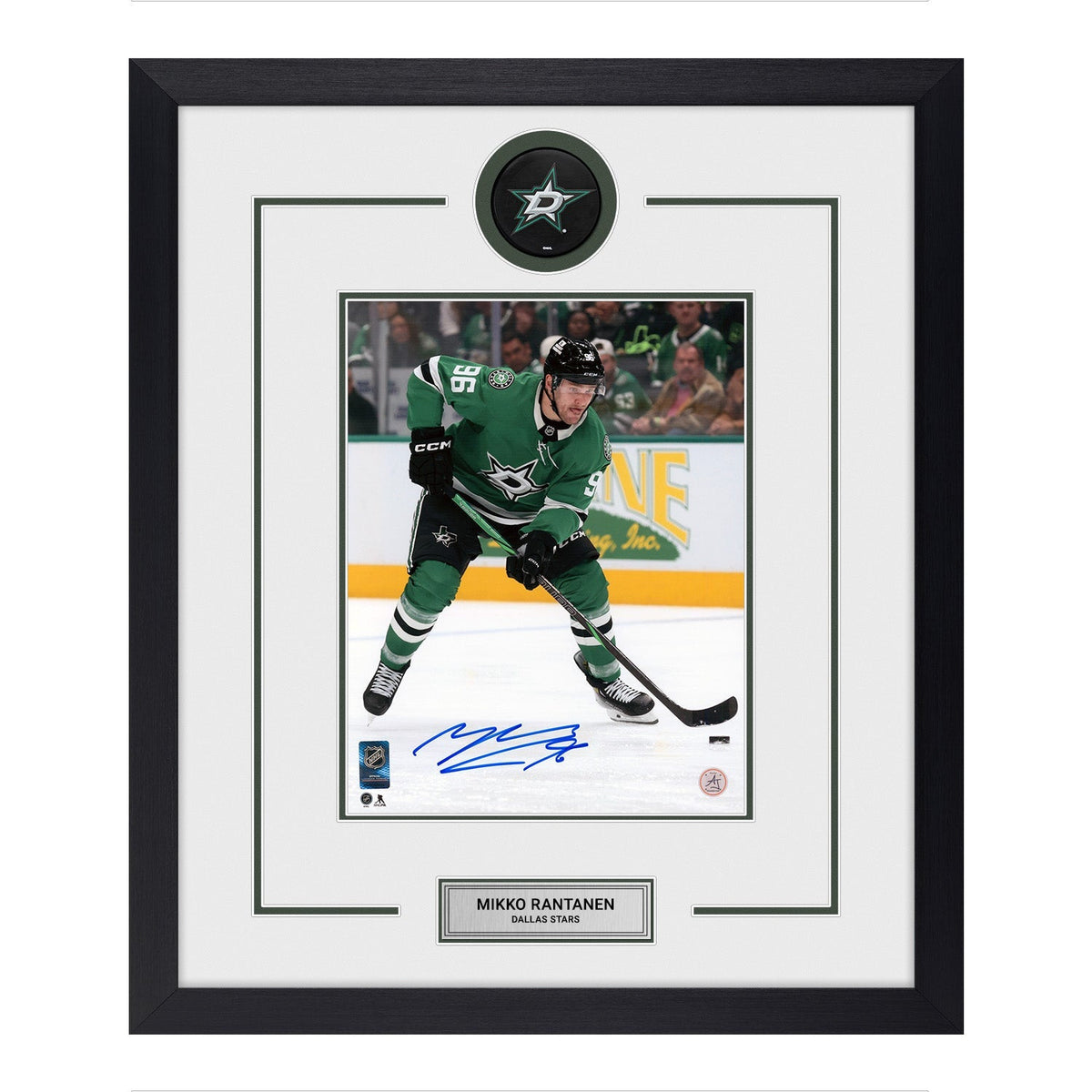Mikko Rantanen Autographed Dallas Stars Puck Logo 22x26 Frame
