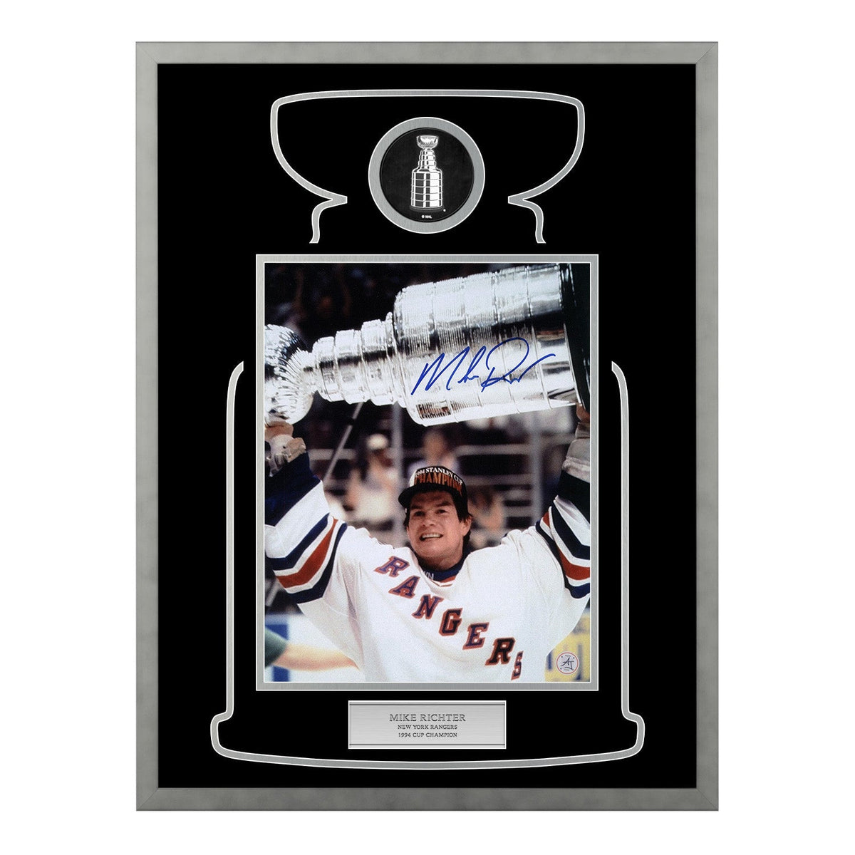 Mike Richter Autographed New York Rangers Cup Champion 23x27 Frame