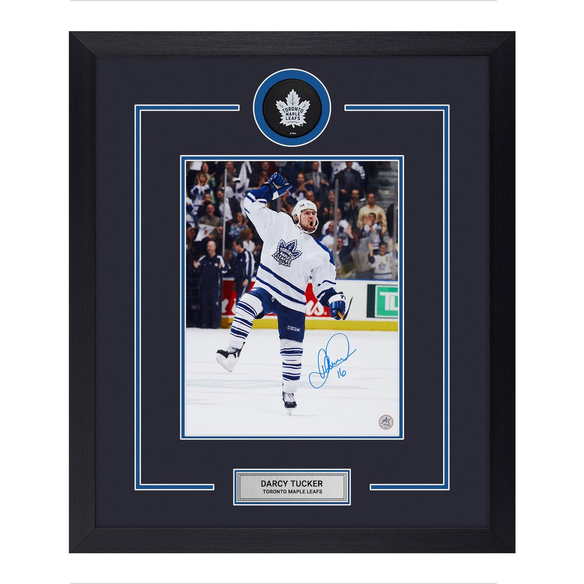 Darcy Tucker Signed Toronto Maple Leafs Puck Logo 23x27 Frame