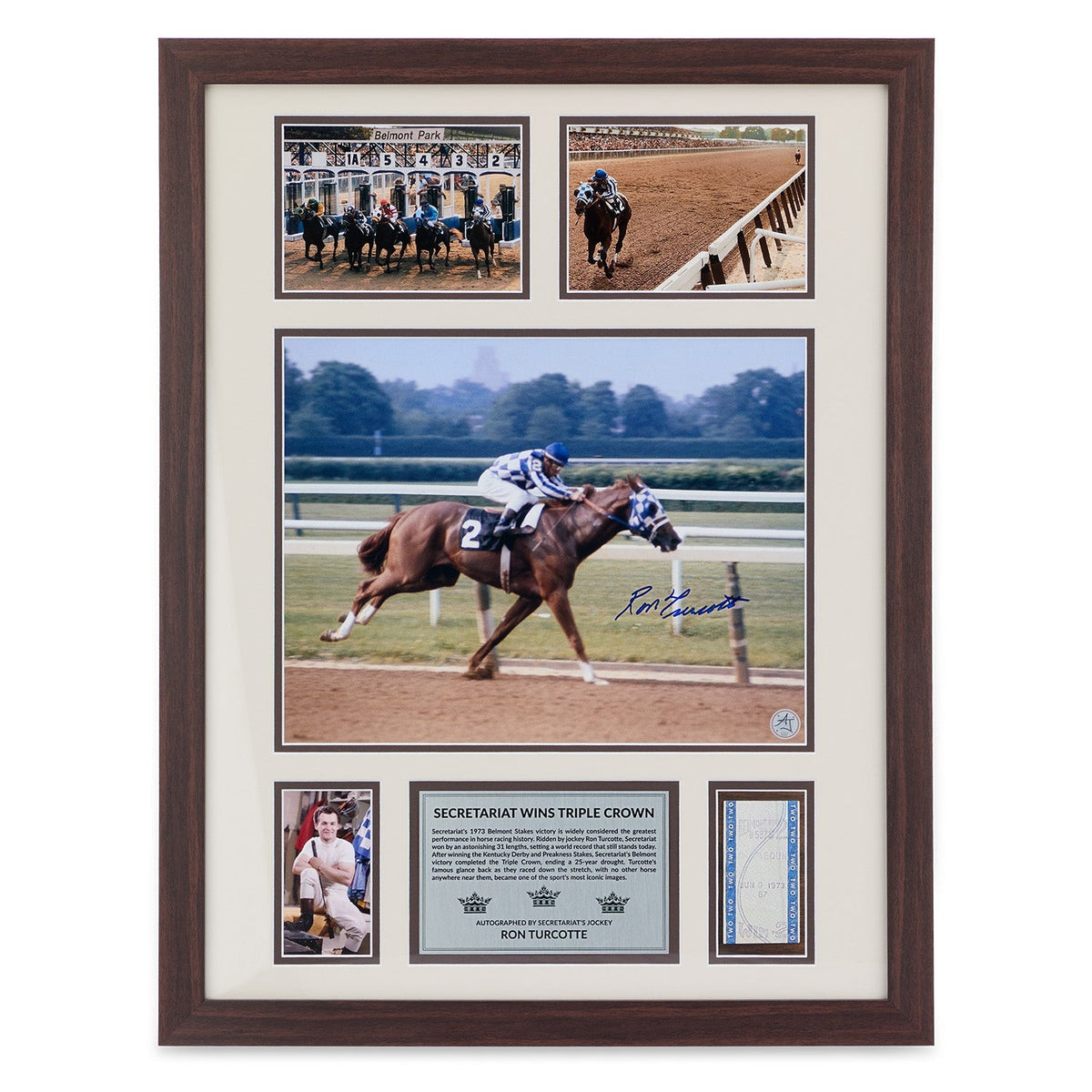 Ron Turcotte Signed Secretariat Triple Crown Victory Bet Ticket 20x26 Frame